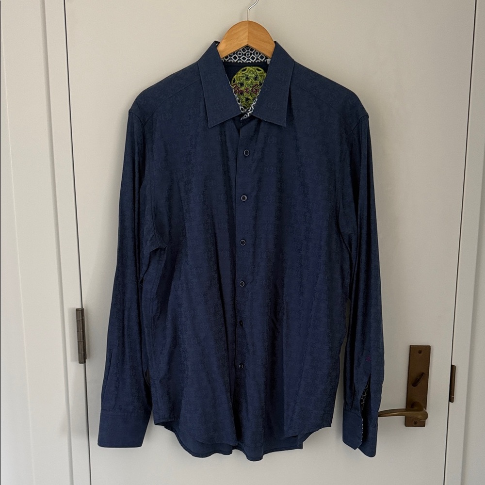 Robert Graham Classic Fit Blue Casual Button Down XL w/Accent Color Cuff/Collar